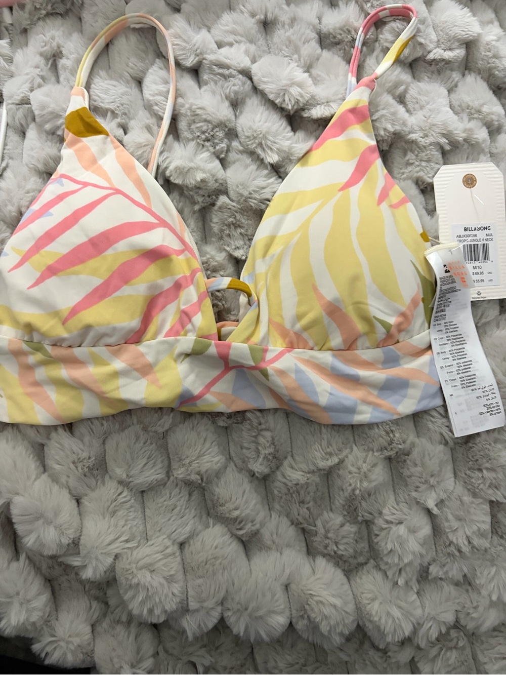 Billabong Pastel Tropic Jungle V-Neck Bikini Top NWT MD